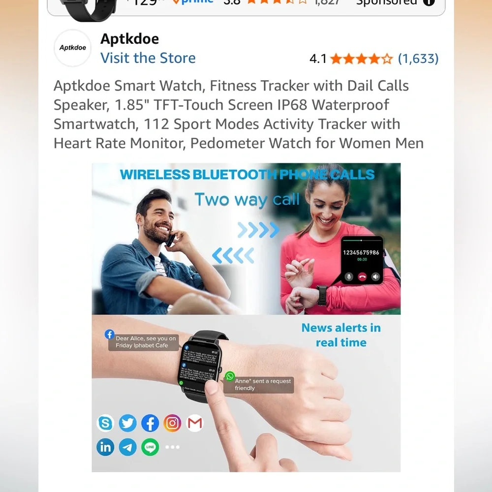 Aptkdoe Black Smartwatch with USB Charging Cable